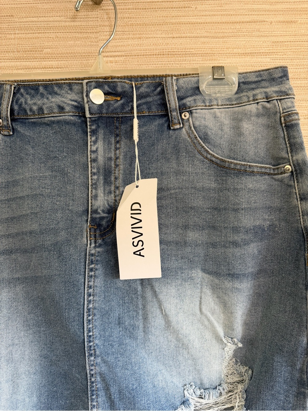 Asvivid asymmetrical frayed hem distressed Denim skirt women's size XL NWT - Picture 2 of 6